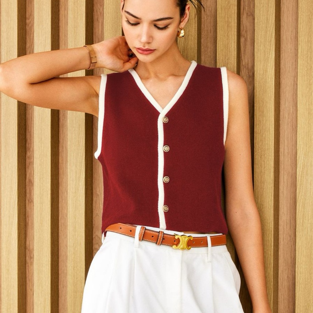 Commense Burgundy and White Tank Top